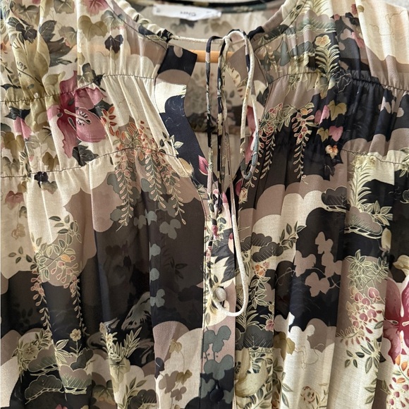 Mango MNG Blouse Floral Botanical Nature Chiffon Y2K Boho Retro Women's XS Sheer - Picture 3 of 10